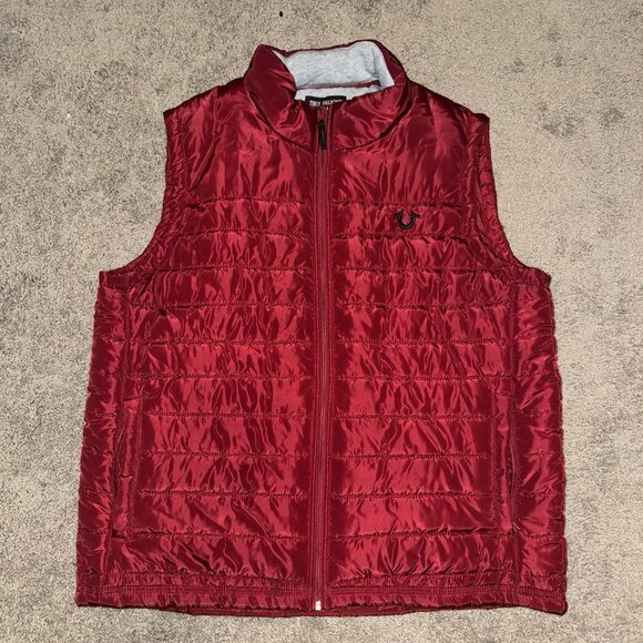 True Religion Red Dalia Full Zip Puffer Vest Embroidered logo Men’s Size XL - Picture 1 of 5